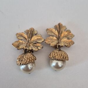 Carolee Gold Acorn Pearl Earrings
